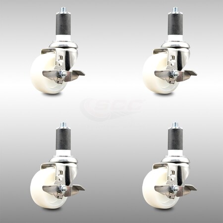 Service Caster 3 Inch 316SS Nylon Wheel Swivel 1-5/8 Inch Expanding Stem Caster Set Brake SCC SCC-SS316EX20S314-NYS-TLB-158-4